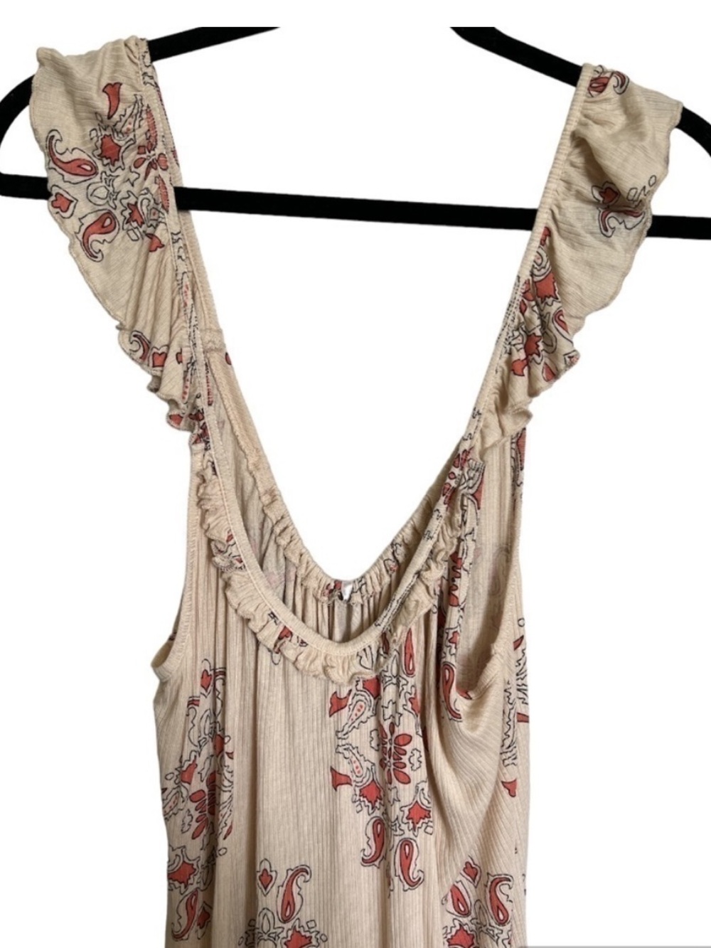 Free People Drifter Dress Ivory Floral Boho Swing Tank Dress Ruffle Trim - Picture 9 of 9